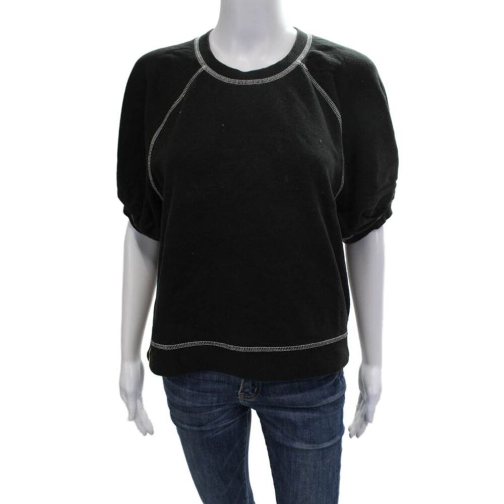 Kerri Rosenthal Women Black Cotton Basic T-Shirt Crew Neck Short Sleeve Size S